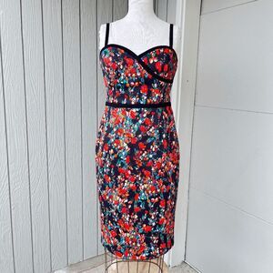 Black Halo Daria Floral Sheath Dress Size 10 Cocktail Bodycon